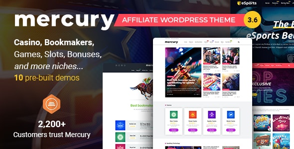 Mercury - Affiliate WordPress Theme. Casino, Gambling Other Niches. Reviews News