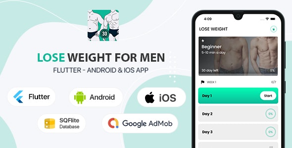 Men Lose Weight Water Reminder - Flutter App for Android iOS