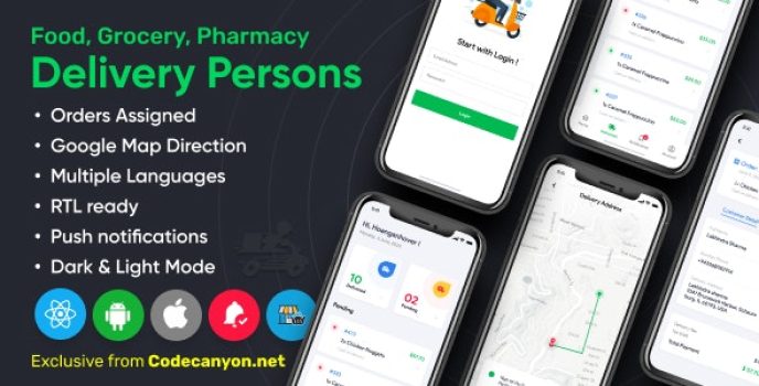 Delivery Person for Food, Grocery, Pharmacy, Stores React Native – WordPress Woocommerce App