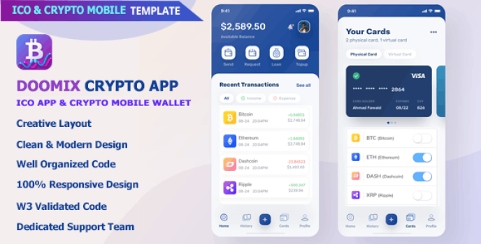 Doomix – ICO App & Crypto Wallet Mobile Template