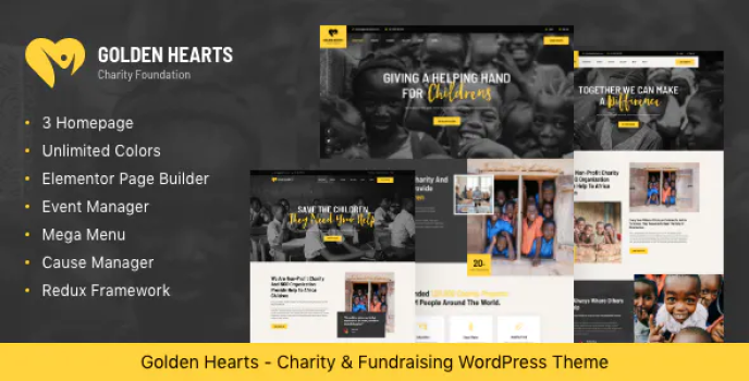 Golden Hearts – Fundraising  Charity WordPress Theme