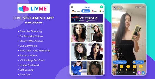 Livme - Fake Live streaming app script (videos from server)