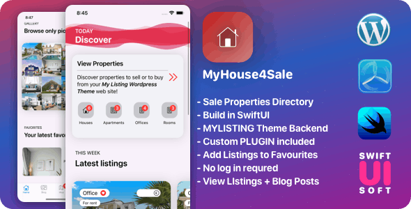 MyHouse4Sale - Real Estate IOS Companion App for MyListing. WordPress Backend + Plugin.