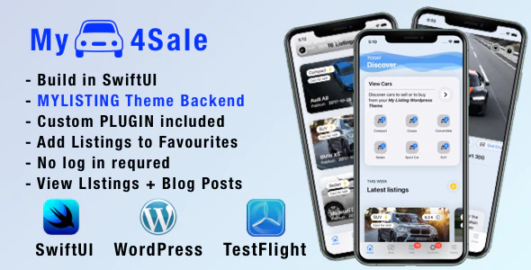 MyCar4Sale - IOS companion app for My Listing Theme: Car Demo. WP Plugins included.