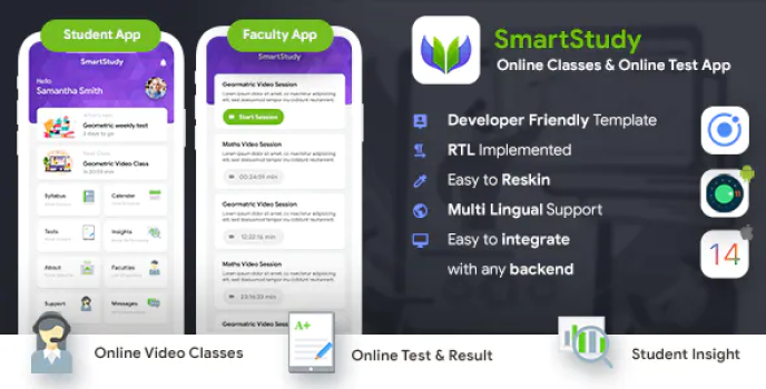 Online Classes  Online Test Android + iOS App Template| 2 Apps Student + Teacher | IONIC 6