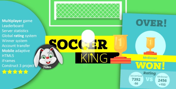 Soccer King - Construct 3, HTML5, Multiplayer, Rating System, Mobile