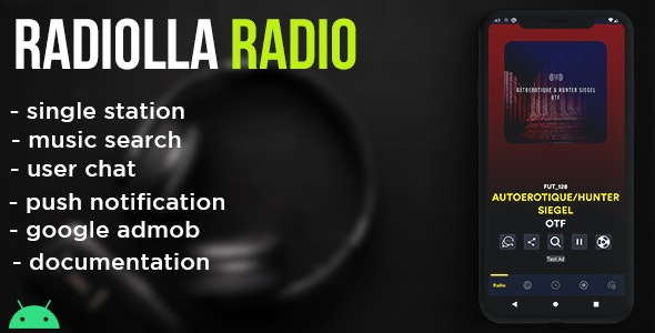 Radiolla S - live radio, news, push, search track, chat, php backend (android)