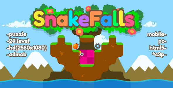SnakeFalls - puzzle. html5, mobile (admob), pc. Construct 3