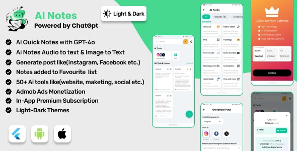 AI Notes AI Tools : Flutter Full Application | ADMOB | Subscription Plan