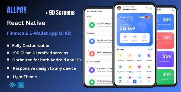 AllPay - Finance, Banking,  E-Wallet React Native Expo App Ui Kit