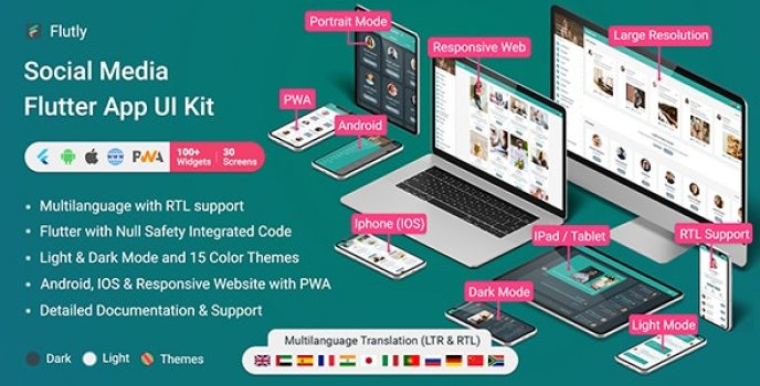 Flutly – Social Media Flutter App (Android, IOS, PWA Responsive Website)