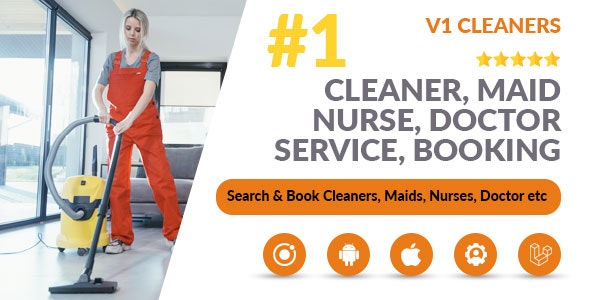 Ionic - #1 Cleaning Service App Search  Book Cleaners iOS Android Booking System, Maid Nurse Doctor