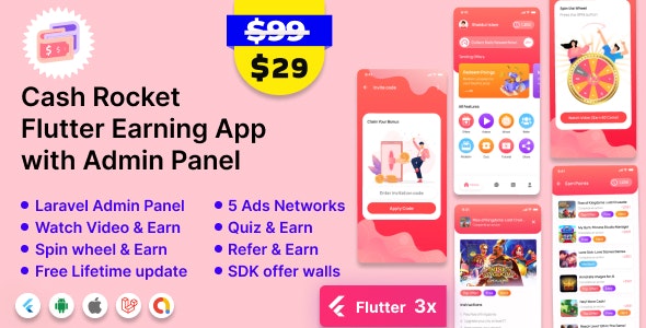 Cash Rocket – Flutter Online Earning App with Admin Panel - Nulled
