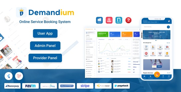 Demandium - Multi Provider On Demand, Handyman, Home service App with admin panel