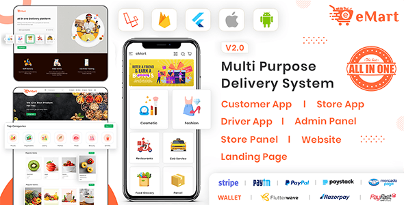 eMart | Multivendor Food, On-demand, eCommerce, Parcel, Taxi Booking, Car Rent App with Admin  Web
