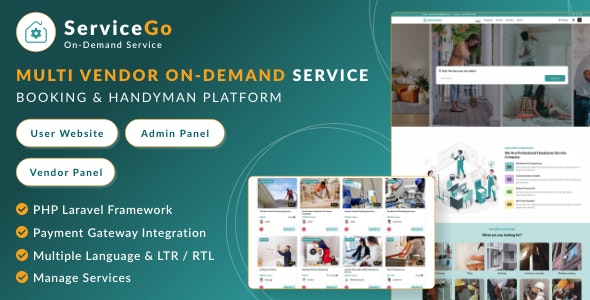 ServiceGo - Multi Vendor On-Demand Service  Handyman Booking Marketplace