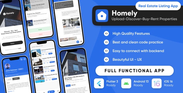 Homely : A complete real estate app : Directory Listing Buy-Sell-Rent : Flutter/Laravel