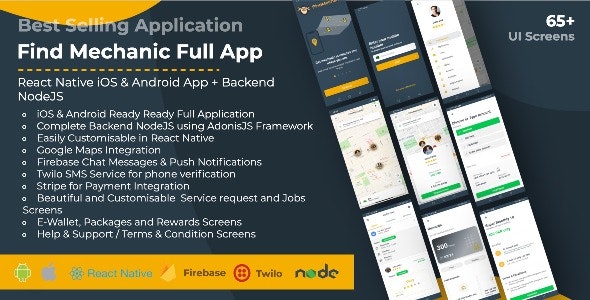 Find Mechanic - Premium React Native Full Application with Backend NodeJS for iOS Android