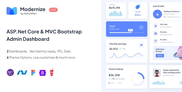 Modernize - ASP.Net Core  MVC Bootstrap Admin Dashboard Template