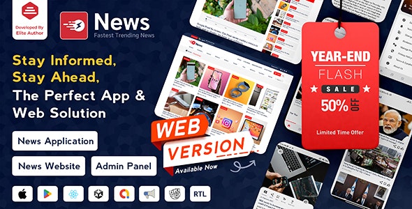 News App and Web – Flutter News App for Android and iOS App | Laravel Admin Panel + News Website