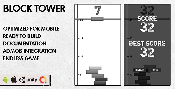 Block Tower - Unity Game - Android Hypercasual Game - Nulled