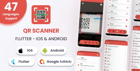 QR Code Scanner  Barcode Reader - Flutter Android  iOS Full App (47 Languages)