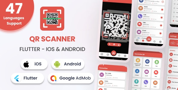 QR Code Scanner Barcode Reader - Flutter Android iOS Full App (47 Languages)