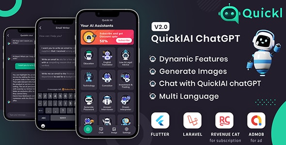 Quickle Bot QUICKL - ChatGPT Flutter Full Application With ADMOB | Subscription ...
