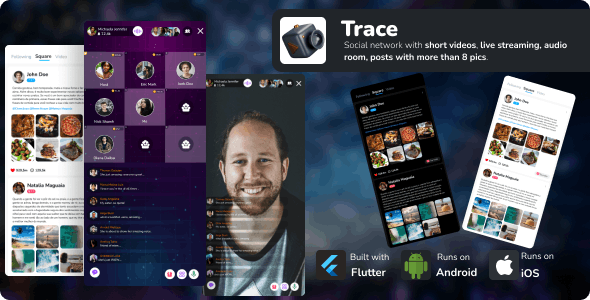 Trace social network with reels, video and audio rooms, live streaming and more [Extended License]