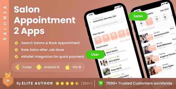 4 App Template| Salon Appointment Booking|  Appointment Management| Services Booking App| Salonza