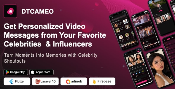 DTCameo: Personalized Video Messages from Celebrities  Influencers | Flutter App with Admin Panel
