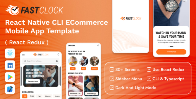 FastClock - React Native CLI eCommerce Mobile App Template - Nulled
