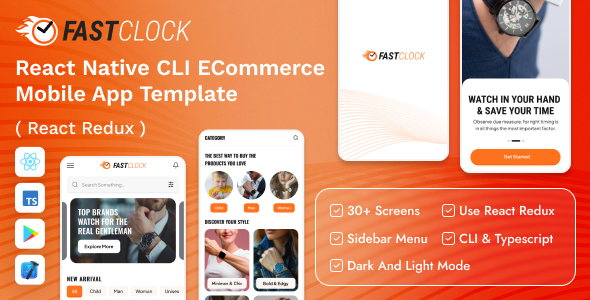 FastClock - React Native CLI eCommerce Mobile App Template - Nulled