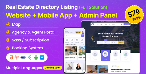 Homeco – Real Estate Directory Listing Laravel Script with Flutter Mobile App (Bundle)