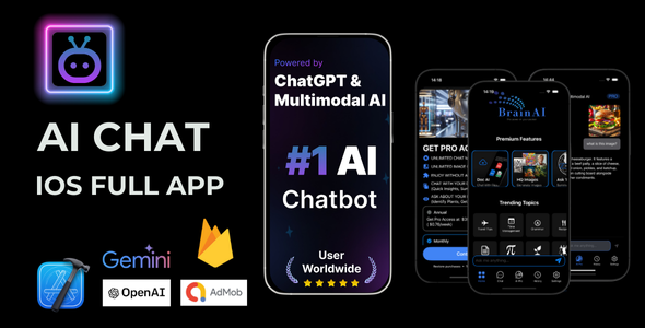 BrainAI - AI Chat Powered by OpenAI (ChatGPT), GPT4o Google AI | IOS Native SwiftUI Source Code