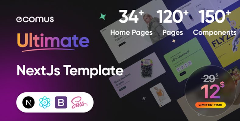 Ecomus Ultimate eCommerce React NextJs, Bootstrap Template - Nulled