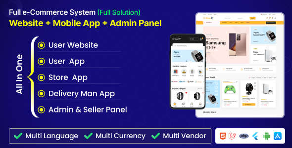 Shopo - Multivendor eCommerce Admin Panel, Website + User, Seller Deliveryman Flutter App