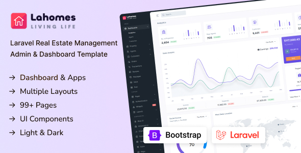 Lahomes - Laravel Real Estate Management Admin Dashboard Template - Nulled