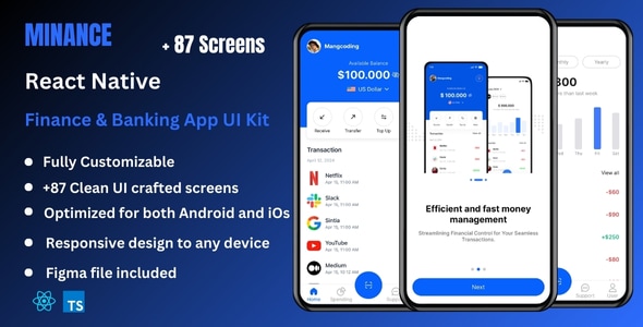 Minance - Finance Bank Management React Native Expo App Ui Kit