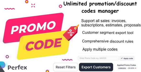 Promo Codes  Discount Module for Perfex CRM with Client Segment Export