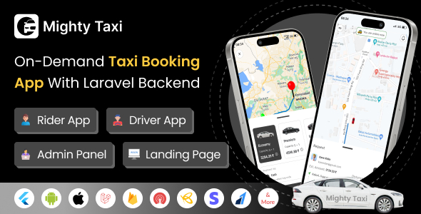 Taxi - Flutter Online Taxi Booking Full Solution with Bidding | User | Driver | Admin Laravel Panel