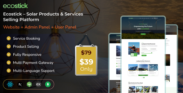 Ecostick – Solar Products Services Selling Platform | Website | Admin | User Panel (MERN)