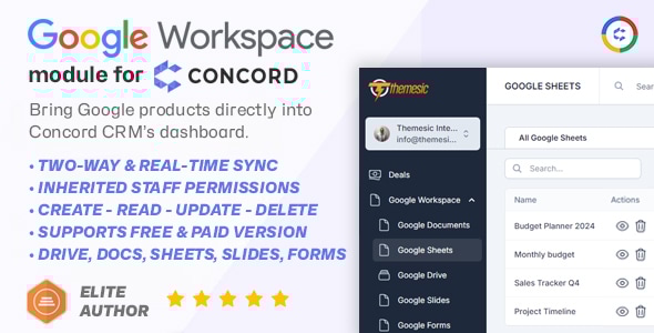 Google Workspace Module for Concord CRM - Google Drive, Sheets, Docs, Forms  Slides