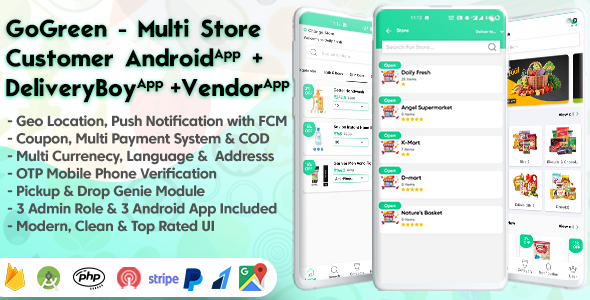 GoGreen – Food, Grocery, Pharmacy Multi Store(Vendor) Android App with Interactive Admin Panel