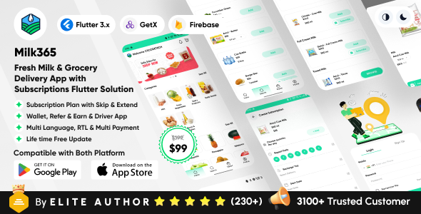 Milk365 - All-in-One Flutter Grocery  Milk Delivery App with Subscription Model | Full Source Code