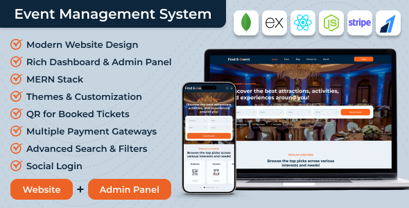 Find E-Event - Event Management System  Ticket Booking Website with Admin Panel (MERN Stack)