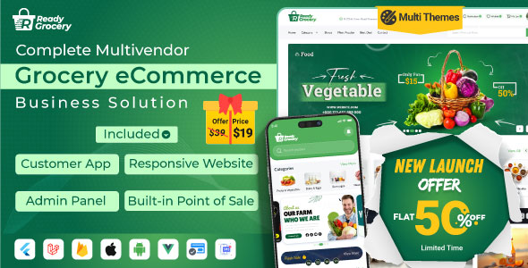 ReadyGrocery– Multivendor Grocery  eCommerce Mobile App with Website  Laravel Admin Panel
