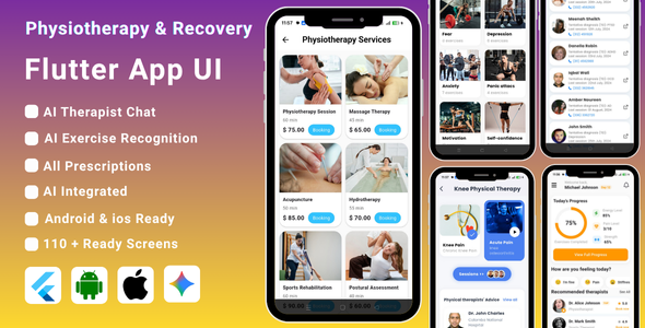 AI-Powered Physiotherapy  Recovery Flutter App Template | Physical Therapy  Rehab App