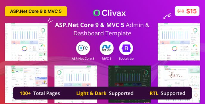 Clivax - ASP.Net Core 9 MVC 5 Admin Dashboard UI Template - Nulled
