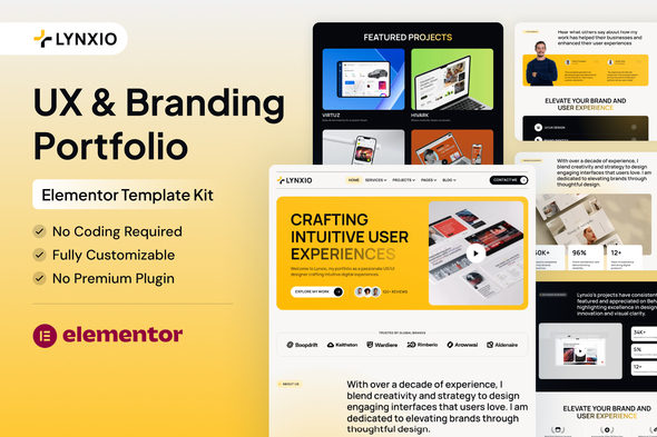 Lynxio - UX Branding Portfolio Elementor Template Kit